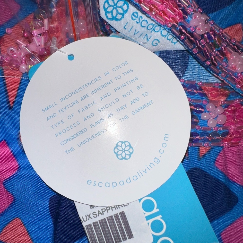 Escapada Living Beaded Blue Mosaic Tunic Coastal Sapphire 3/4 Sleeve Sz Medium - Picture 10 of 11